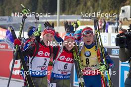 12.12.2015, Hochfilzen, Austria (AUT): Maren Hammerschmidt (GER), Laura Dahlmeier (GER), Gabriela Soukalova (CZE), (l-r) -  IBU world cup biathlon, pursuit women, Hochfilzen (AUT). www.nordicfocus.com. © Manzoni/NordicFocus. Every downloaded picture is fee-liable.