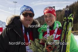 12.12.2015, Hochfilzen, Austria (AUT): Werner Brombach (GER) CEO Privatbrauerei Erdinger Weissbraeu Werner Brombach GmbH, Maren Hammerschmidt (GER), (l-r) -  IBU world cup biathlon, pursuit women, Hochfilzen (AUT). www.nordicfocus.com. © Manzoni/NordicFocus. Every downloaded picture is fee-liable.