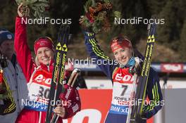 12.12.2015, Hochfilzen, Austria (AUT): Tiril Eckhoff (NOR), Juliya Dzhyma (UKR), (l-r) -  IBU world cup biathlon, pursuit women, Hochfilzen (AUT). www.nordicfocus.com. © Manzoni/NordicFocus. Every downloaded picture is fee-liable.