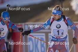 13.12.2015, Hochfilzen, Austria (AUT): Dmitry Malyshko (RUS), Anton Shipulin (RUS), (l-r) -  IBU world cup biathlon, relay men, Hochfilzen (AUT). www.nordicfocus.com. © Manzoni/NordicFocus. Every downloaded picture is fee-liable.