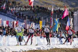 13.12.2015, Hochfilzen, Austria (AUT): Jakov Fak (SLO), Sven Grossegger (AUT), Serafin Wiestner (SUI), Christian Gow (CAN), (l-r) -  IBU world cup biathlon, relay men, Hochfilzen (AUT). www.nordicfocus.com. © Manzoni/NordicFocus. Every downloaded picture is fee-liable.