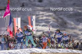 13.12.2015, Hochfilzen, Austria (AUT): Juliya Dzhyma (UKR), Eva Puskarcikova (CZE), Justine Braisaz (FRA), (l-r) -  IBU world cup biathlon, relay women, Hochfilzen (AUT). www.nordicfocus.com. © Manzoni/NordicFocus. Every downloaded picture is fee-liable.