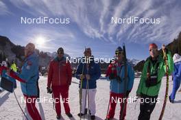 13.12.2015, Hochfilzen, Austria (AUT): Franz Berger jun. (AUT), coach team Austria, Ludwig Gredler (AUT), Reinhard Goesweiner (AUT), headcoach Team Austria, Tobias Reiter (GER), coach Team Germany, (l-r) -  IBU world cup biathlon, relay women, Hochfilzen (AUT). www.nordicfocus.com. © Manzoni/NordicFocus. Every downloaded picture is fee-liable.