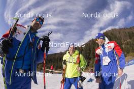 13.12.2015, Hochfilzen, Austria (AUT): Siegfried Mazet (FRA) coach team France, Stephane Bouthiaux (FRA) coach Team France, Wolfgang Pichler (GER), Team Sweden, (l-r) -  IBU world cup biathlon, relay women, Hochfilzen (AUT). www.nordicfocus.com. © Manzoni/NordicFocus. Every downloaded picture is fee-liable.