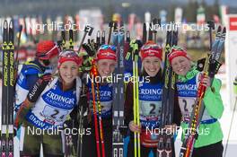 13.12.2015, Hochfilzen, Austria (AUT): Franziska Preuss (GER), Vanessa Hinz (GER), Maren Hammerschmidt (GER), Franziska Hildebrand (GER), (l-r) -  IBU world cup biathlon, relay women, Hochfilzen (AUT). www.nordicfocus.com. © Manzoni/NordicFocus. Every downloaded picture is fee-liable.