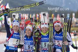 13.12.2015, Hochfilzen, Austria (AUT): Federica Sanfilippo (ITA), Dorothea Wierer (ITA), Karin Oberhofer (ITA), +lvi+, Lisa Vittozzi (ITA), (l-r) -  IBU world cup biathlon, relay women, Hochfilzen (AUT). www.nordicfocus.com. © Manzoni/NordicFocus. Every downloaded picture is fee-liable.