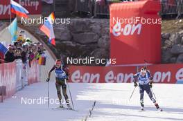 13.12.2015, Hochfilzen, Austria (AUT): Franziska Preuss (GER), Dorothea Wierer (ITA), (l-r) -  IBU world cup biathlon, relay women, Hochfilzen (AUT). www.nordicfocus.com. © Manzoni/NordicFocus. Every downloaded picture is fee-liable.