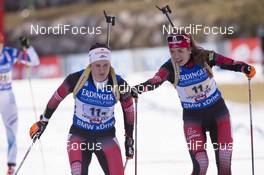 13.12.2015, Hochfilzen, Austria (AUT): Katharina Innerhofer (AUT), Fabienne Hartweger (AUT), (l-r) -  IBU world cup biathlon, relay women, Hochfilzen (AUT). www.nordicfocus.com. © Manzoni/NordicFocus. Every downloaded picture is fee-liable.