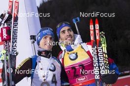 11.12.2015, Hochfilzen, Austria (AUT): Simon Schempp (GER), Martin Fourcade (FRA), (l-r) -  IBU world cup biathlon, sprint men, Hochfilzen (AUT). www.nordicfocus.com. © Manzoni/NordicFocus. Every downloaded picture is fee-liable.