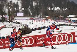 04.01.2015, Oberstdorf, Germany (GER): Maxim Vylegzhanin (RUS), Lucas Boegl (GER), Eldar Roenning (NOR), (l-r)  - FIS world cup cross-country, tour de ski, pursuit men, Oberstdorf (GER). www.nordicfocus.com. © Felgenhauer/NordicFocus. Every downloaded picture is fee-liable.