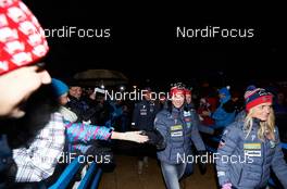 02.01.2015, Oberstdorf, Germany (GER): Tour de Ski team presentation, Marit Bjoergen (NOR) and Therese Johaug (NOR) - FIS world cup cross-country, tour de ski, training, Oberstdorf (GER). www.nordicfocus.com. © Felgenhauer/NordicFocus. Every downloaded picture is fee-liable.