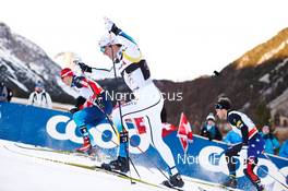 06.01.2015, Val Mustair, Switzerland (SUI): Evgeniy Belov (RUS), Calle Halfvarsson (SWE), Simeon Hamilton (USA), (l-r)  - FIS world cup cross-country, tour de ski, individual sprint, Val Mustair (SUI). www.nordicfocus.com. © Felgenhauer/NordicFocus. Every downloaded picture is fee-liable.