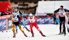 06.01.2015, Val Mustair, Switzerland (SUI): Tim Tscharnke (GER), Federico Pellegrino (ITA), Dario Cologna (SUI), (l-r)  - FIS world cup cross-country, tour de ski, individual sprint, Val Mustair (SUI). www.nordicfocus.com. © Felgenhauer/NordicFocus. Every downloaded picture is fee-liable.