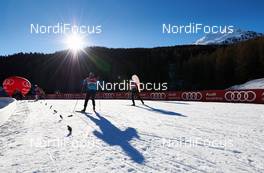05.01.2015, Val Mustair, Switzerland (SUI): athletes training in the sun with Audi banners in the background - FIS world cup cross-country, tour de ski, training, Val Mustair (SUI). www.nordicfocus.com. © Felgenhauer/NordicFocus. Every downloaded picture is fee-liable.