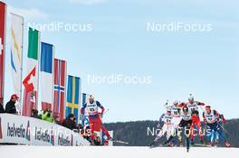 08.01.2015, Cortina-Toblach, Italy (ITA): Chris Andre Jespersen (NOR), Andrew Musgrave (GBR), Marcus Hellner (SWE), Maurice Manificat (FRA), Roland Clara (ITA), Maxim Vylegzhanin (RUS), (l-r)  - FIS world cup cross-country, tour de ski, pursuit men, Cortina-Toblach (ITA). www.nordicfocus.com. © Felgenhauer/NordicFocus. Every downloaded picture is fee-liable.