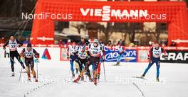 08.01.2015, Cortina-Toblach, Italy (ITA): Jonas Baumann (SUI), Jonas Dobler (GER), Curdin Perl (SUI), Tim Tscharnke (GER), Sergey Turyshev (RUS), (l-r)  - FIS world cup cross-country, tour de ski, pursuit men, Cortina-Toblach (ITA). www.nordicfocus.com. © Felgenhauer/NordicFocus. Every downloaded picture is fee-liable.