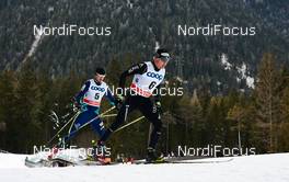 08.01.2015, Cortina-Toblach, Italy (ITA): Alexey Poltoranin (KAZ), Dario Cologna (SUI), (l-r)  - FIS world cup cross-country, tour de ski, pursuit men, Cortina-Toblach (ITA). www.nordicfocus.com. © Felgenhauer/NordicFocus. Every downloaded picture is fee-liable.