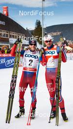 08.01.2015, Cortina-Toblach, Italy (ITA): Martin Johnsrud Sundby (NOR), Petter Northug (NOR), (l-r)  - FIS world cup cross-country, tour de ski, pursuit men, Cortina-Toblach (ITA). www.nordicfocus.com. © Felgenhauer/NordicFocus. Every downloaded picture is fee-liable.