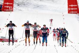 10.01.2015, Val di Fiemme, Italy (ITA): Dario Cologna (SUI), Tim Tscharnke (GER), Thomas Bing (GER), Alexander Bessmertnykh (RUS), Alexey Poltoranin (KAZ), (l-r)  - FIS world cup cross-country, tour de ski, mass men, Val di Fiemme (ITA). www.nordicfocus.com. © Felgenhauer/NordicFocus. Every downloaded picture is fee-liable.