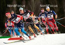 09.01.2015, Val di Fiemme, Italy (ITA): Evgeniy Belov (RUS), Tim Tscharnke (GER), Martin Johnsrud Sundby (NOR), (l-r)  - FIS world cup cross-country, tour de ski, mass men, Val di Fiemme (ITA). www.nordicfocus.com. © Felgenhauer/NordicFocus. Every downloaded picture is fee-liable.