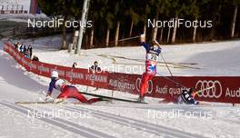 10.01.2015, Val di Fiemme, Italy (ITA): Martin Johnsrud Sundby (NOR), Simen Andreas Sveen (NOR), Niklas Dyrhaug (NOR), (l-r)  - FIS world cup cross-country, tour de ski, mass men, Val di Fiemme (ITA). www.nordicfocus.com. © Felgenhauer/NordicFocus. Every downloaded picture is fee-liable.