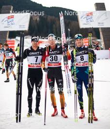 10.01.2015, Val di Fiemme, Italy (ITA): Dario Cologna (SUI), Tim Tscharnke (GER), Alexey Poltoranin (KAZ), (l-r)  - FIS world cup cross-country, tour de ski, mass men, Val di Fiemme (ITA). www.nordicfocus.com. © Felgenhauer/NordicFocus. Every downloaded picture is fee-liable.
