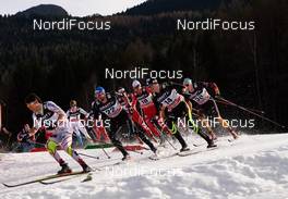10.01.2015, Val di Fiemme, Italy (ITA): Alex Harvey (CAN), Curdin Perl (SUI), Dietmar Noeckler (ITA), Maurice Manificat (FRA), Tim Tscharnke (GER), (l-r)  - FIS world cup cross-country, tour de ski, mass men, Val di Fiemme (ITA). www.nordicfocus.com. © Felgenhauer/NordicFocus. Every downloaded picture is fee-liable.