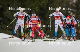 18.01.2015, Otepaeae, Estland (EST): (l-r) Ida Ingemarsdotter (SWE), Rossignol, One Way, Rottefella, Craft, Maiken Caspersen Falla (NOR), Fischer, Swix, Rottefella and Magdalena Pajala (SWE), Fischer, Swix, Rottefella, Craft - FIS world cup cross-country, team sprint, Otepaeae (EST). www.nordicfocus.com. © Laiho/NordicFocus. Every downloaded picture is fee-liable.