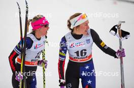 24.01.2015, Rybinsk, Russia (RUS): (l-r) Jessica Diggins (USA), Salomon, One Way and Sophie Caldwell (USA), Fischer, Swix - FIS world cup cross-country, individual sprint, Rybinsk (RUS). www.nordicfocus.com. © Laiho/NordicFocus. Every downloaded picture is fee-liable.