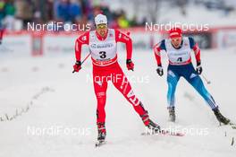 24.01.2015, Rybinsk, Russia (RUS): (l-r) Federico Pellegrino (ITA), Rossignol, Rottefella and Andrey Parfenov (RUS), Fischer, Swix, Alpina, Rottefella, Adidas - FIS world cup cross-country, individual sprint, Rybinsk (RUS). www.nordicfocus.com. © Laiho/NordicFocus. Every downloaded picture is fee-liable.