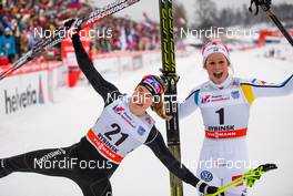 24.01.2015, Rybinsk, Russia (RUS): (l-r) Laurien van der Graaff (SUI), Rossignol, One Way, Rottefella, Odlo and Jennie Oeberg (SWE), Fischer, Salomon, Skigo, Craft - FIS world cup cross-country, individual sprint, Rybinsk (RUS). www.nordicfocus.com. © Laiho/NordicFocus. Every downloaded picture is fee-liable.