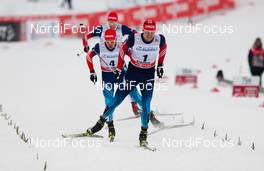 24.01.2015, Rybinsk, Russia (RUS): Sergey Ustiugov (RUS), Fischer, Swix, Rottefella, Adidas followed by Andrey Parfenov (RUS), Fischer, Swix, Alpina, Rottefella, Adidas in the semi final - FIS world cup cross-country, individual sprint, Rybinsk (RUS). www.nordicfocus.com. © Laiho/NordicFocus. Every downloaded picture is fee-liable.