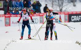 24.01.2015, Rybinsk, Russia (RUS): (l-r) Natalia Matveeva (RUS), Fischer, Swix, Alpina, Rottefella, Adidas, Laurien van der Graaff (SUI), Rossignol, One Way, Rottefella, Odlo and Jennie Oeberg (SWE), Fischer, Salomon, Skigo, Craft - FIS world cup cross-country, individual sprint, Rybinsk (RUS). www.nordicfocus.com. © Laiho/NordicFocus. Every downloaded picture is fee-liable.
