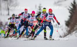 25.01.2015, Rybinsk, Russia (RUS): Marina Chernousova (RUS) followed by Anouk Faivre Picon (FRA), Madshus, Swix, One Way and Rosie Brennan (USA), Rossignol - FIS world cup cross-country, skiathlon women, Rybinsk (RUS). www.nordicfocus.com. © Laiho/NordicFocus. Every downloaded picture is fee-liable.