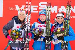 25.01.2015, Rybinsk, Russia (RUS): (l-r) Martine Ek Hagen (NOR), Rossignol, KV+, Rottefella, Yulia Tchekaleva (RUS), Fischer, Swix, Alpina, Rottefella, Adidas and Riitta-Liisa Roponen (FIN), Fischer, Leki - FIS world cup cross-country, skiathlon women, Rybinsk (RUS). www.nordicfocus.com. © Laiho/NordicFocus. Every downloaded picture is fee-liable.