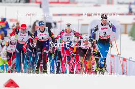 25.01.2015, Rybinsk, Russia (RUS): (l-r) Sadie Bjoernsen (USA), Fischer, Swix, Rottefella, Martine Ek Hagen (NOR), Rossignol, KV+, Rottefella, Stefanie Boehler (GER), Rossignol, Swix, Alpina, Rottefella, Adidas and Kerttu Niskanen (FIN), Fischer, Yoko, Rottefella - FIS world cup cross-country, skiathlon women, Rybinsk (RUS). www.nordicfocus.com. © Laiho/NordicFocus. Every downloaded picture is fee-liable.