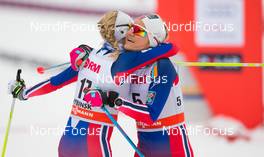 25.01.2015, Rybinsk, Russia (RUS): (l-r) Kristin Stoermer Steira (NOR), Madshus, One Way, Rottefella and Martine Ek Hagen (NOR), Rossignol, KV+, Rottefella - FIS world cup cross-country, skiathlon women, Rybinsk (RUS). www.nordicfocus.com. © Laiho/NordicFocus. Every downloaded picture is fee-liable.