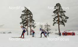 25.01.2015, Rybinsk, Russia (RUS): Ida Sargent (USA), Fischer, Swix, Alpina, Rottefella followed by Sophie Caldwell (USA), Fischer, Swix - FIS world cup cross-country, skiathlon women, Rybinsk (RUS). www.nordicfocus.com. © Laiho/NordicFocus. Every downloaded picture is fee-liable.