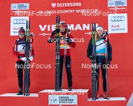 14.02.2015, Oestersund, Sweden (SWE): Maiken Caspersen Falla (NOR), Marit Bjoergen (NOR), Stina Nilsson (SWE), (l-r) - FIS world cup cross-country, individual sprint, Oestersund (SWE). www.nordicfocus.com. © Felgenhauer/NordicFocus. Every downloaded picture is fee-liable.