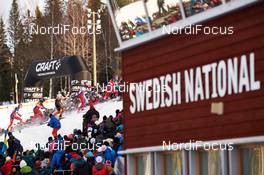 14.02.2015, Oestersund, Sweden (SWE): a group of athletes passes Oestersund ski stadium - FIS world cup cross-country, individual sprint, Oestersund (SWE). www.nordicfocus.com. © Felgenhauer/NordicFocus. Every downloaded picture is fee-liable.