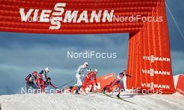 14.02.2015, Oestersund, Sweden (SWE): Alexander Panzhinskiy (RUS), Finn Haagen Krogh (NOR), Tomas Northug (NOR), Federico Pellegrino (ITA), Timo Andre Bakken (NOR), (l-r)  - FIS world cup cross-country, individual sprint, Oestersund (SWE). www.nordicfocus.com. © Felgenhauer/NordicFocus. Every downloaded picture is fee-liable.