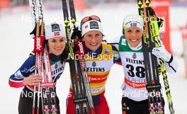 08.03.2015, Lahti, Finland (FIN): (l-r) Heidi Weng (NOR), Madshus, Swix, Rottefella, Marit Bjoergen (NOR), Fischer, Swix, Rottefella and Charlotte Kalla (SWE), Fischer, One Way, Alpina, Rottefella, Craft - FIS world cup cross-country, 10km women, Lahti (FIN). www.nordicfocus.com. © Laiho/NordicFocus. Every downloaded picture is fee-liable.