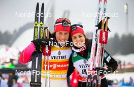 08.03.2015, Lahti, Finland (FIN): (l-r) Marit Bjoergen (NOR), Fischer, Swix, Rottefella and Heidi Weng (NOR), Madshus, Swix, Rottefella - FIS world cup cross-country, 10km women, Lahti (FIN). www.nordicfocus.com. © Laiho/NordicFocus. Every downloaded picture is fee-liable.