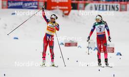 07.03.2015, Lahti, Finland (FIN): (l-r) Marit Bjoergen (NOR), Fischer, Swix, Rottefella and Ingvild Flugstad Oestberg (NOR), Madshus, Swix, Rottefella - FIS world cup cross-country, individual sprint, Lahti (FIN). www.nordicfocus.com. © Laiho/NordicFocus. Every downloaded picture is fee-liable.