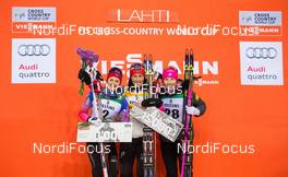 07.03.2015, Lahti, Finland (FIN): (l-r) Ingvild Flugstad Oestberg (NOR), Madshus, Swix, Rottefella, Marit Bjoergen (NOR), Fischer, Swix, Rottefella and Kikkan Randall (USA), Fischer, Yoko, Rottefella - FIS world cup cross-country, individual sprint, Lahti (FIN). www.nordicfocus.com. © Laiho/NordicFocus. Every downloaded picture is fee-liable.