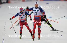 07.03.2015, Lahti, Finland (FIN): (l-r) Sindre Bjoernestad Skar (NOR), Fischer, Swix and Eirik Brandsdal (NOR), Fischer, Alpina, Rottefella - FIS world cup cross-country, individual sprint, Lahti (FIN). www.nordicfocus.com. © Laiho/NordicFocus. Every downloaded picture is fee-liable.