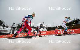 07.03.2015, Lahti, Finland (FIN): (l-r) Ingvild Flugstad Oestberg (NOR), Madshus, Swix, Rottefella, Jessica Diggins (USA), Salomon, One Way, Marit Bjoergen (NOR), Fischer, Swix, Rottefella and Hanna Falk (SWE), Atomic, One Way, Alpina, Rottefella, Craft - FIS world cup cross-country, individual sprint, Lahti (FIN). www.nordicfocus.com. © Laiho/NordicFocus. Every downloaded picture is fee-liable.