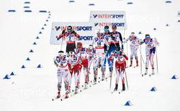 28.02.2015, Falun, Sweden (SWE): Charlotte Kalla (SWE), Marit Bjoergen (NOR), Heidi Weng (NOR), Therese Johaug (NOR), Anna Haag (SWE), (l-r)  - FIS nordic world ski championships, cross-country, 30km women, Falun (SWE). www.nordicfocus.com. © NordicFocus. Every downloaded picture is fee-liable.