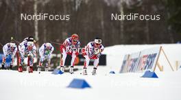 28.02.2015, Falun, Sweden (SWE): Charlotte Kalla (SWE), Marit Bjoergen (NOR), Therese Johaug (NOR), (l-r)  - FIS nordic world ski championships, cross-country, 30km women, Falun (SWE). www.nordicfocus.com. © NordicFocus. Every downloaded picture is fee-liable.