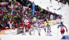 28.02.2015, Falun, Sweden (SWE): Marit Bjoergen (NOR), Sofia Bleckur (SWE), Charlotte Kalla (SWE), Heidi Weng (NOR), (l-r)  - FIS nordic world ski championships, cross-country, 30km women, Falun (SWE). www.nordicfocus.com. © NordicFocus. Every downloaded picture is fee-liable.